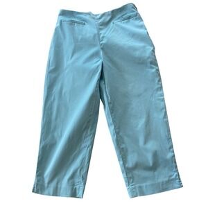 Talbots Petites Stretch Crop Pants Aqua Blue Side Zip Wide Leg Trousers Size 10P